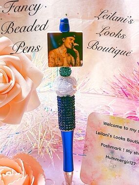 Fancy beaded Pen/gifts/JB/turquoise flowers/
